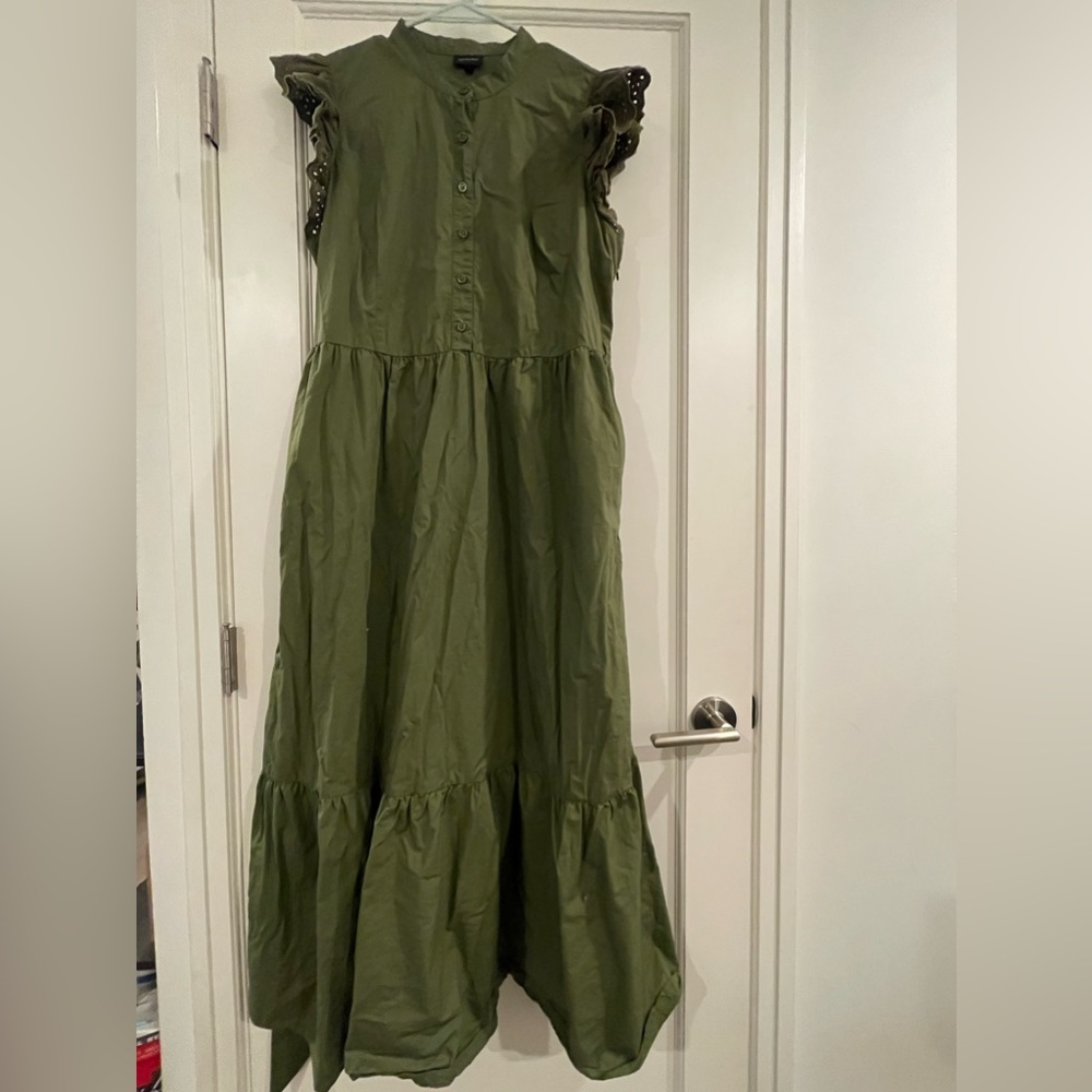 Who What Wear Green Dress with Lace Ruffle Detail on Sleeves